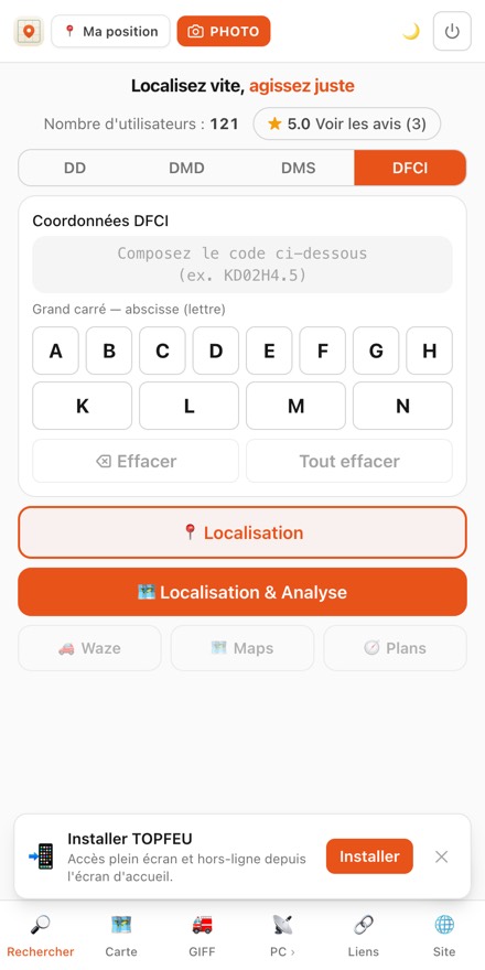 Clavier DFCI de l'écran Rechercher