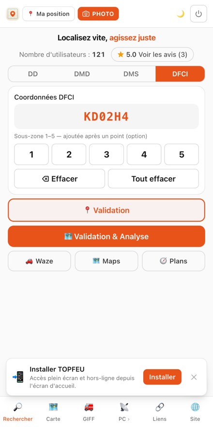 Code DFCI saisi avec proposition de sous-zone