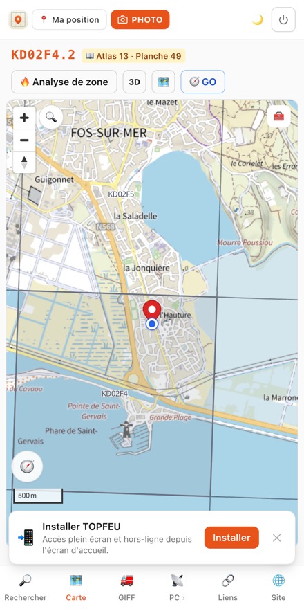 Carroyage DFCI affiché sur la carte