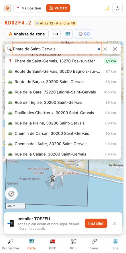 Recherche d'un lieu sur la carte