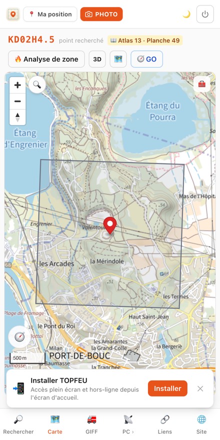 Point recherché affiché sur la carte