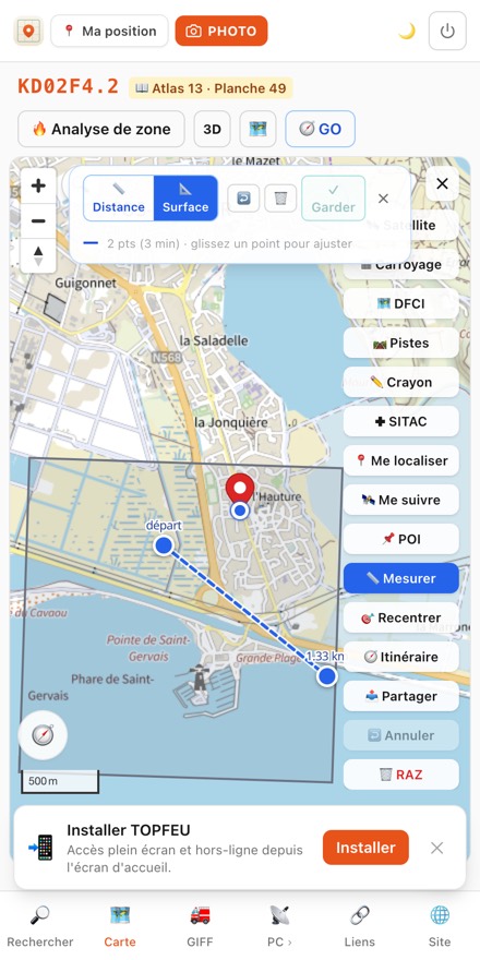 Outil Mesurer : distance entre deux points