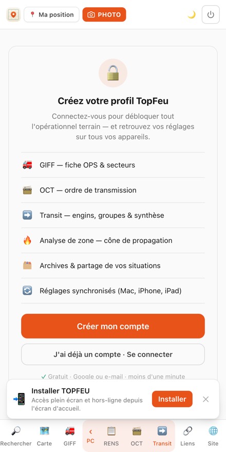 Écran de création de profil TOPFEU