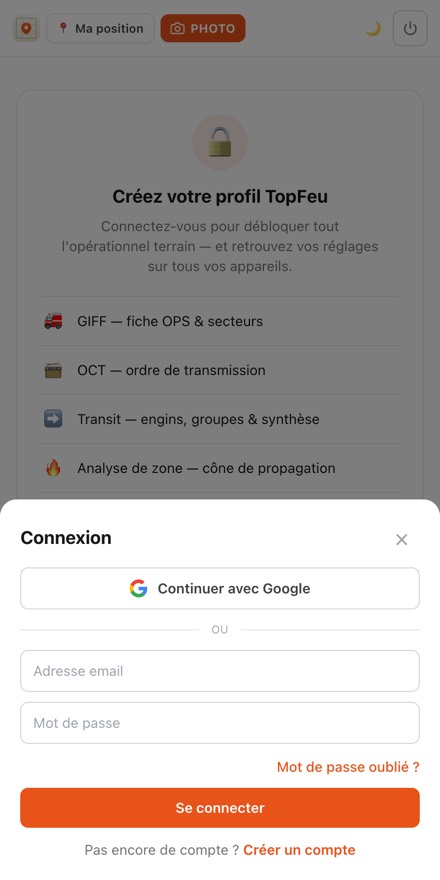 Fenêtre de connexion TOPFEU