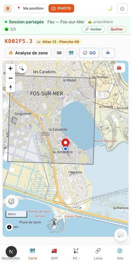 Bannière de session partagée sur la carte