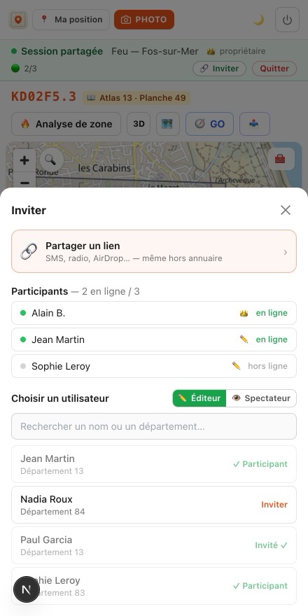 Panneau Inviter d'une session partagée